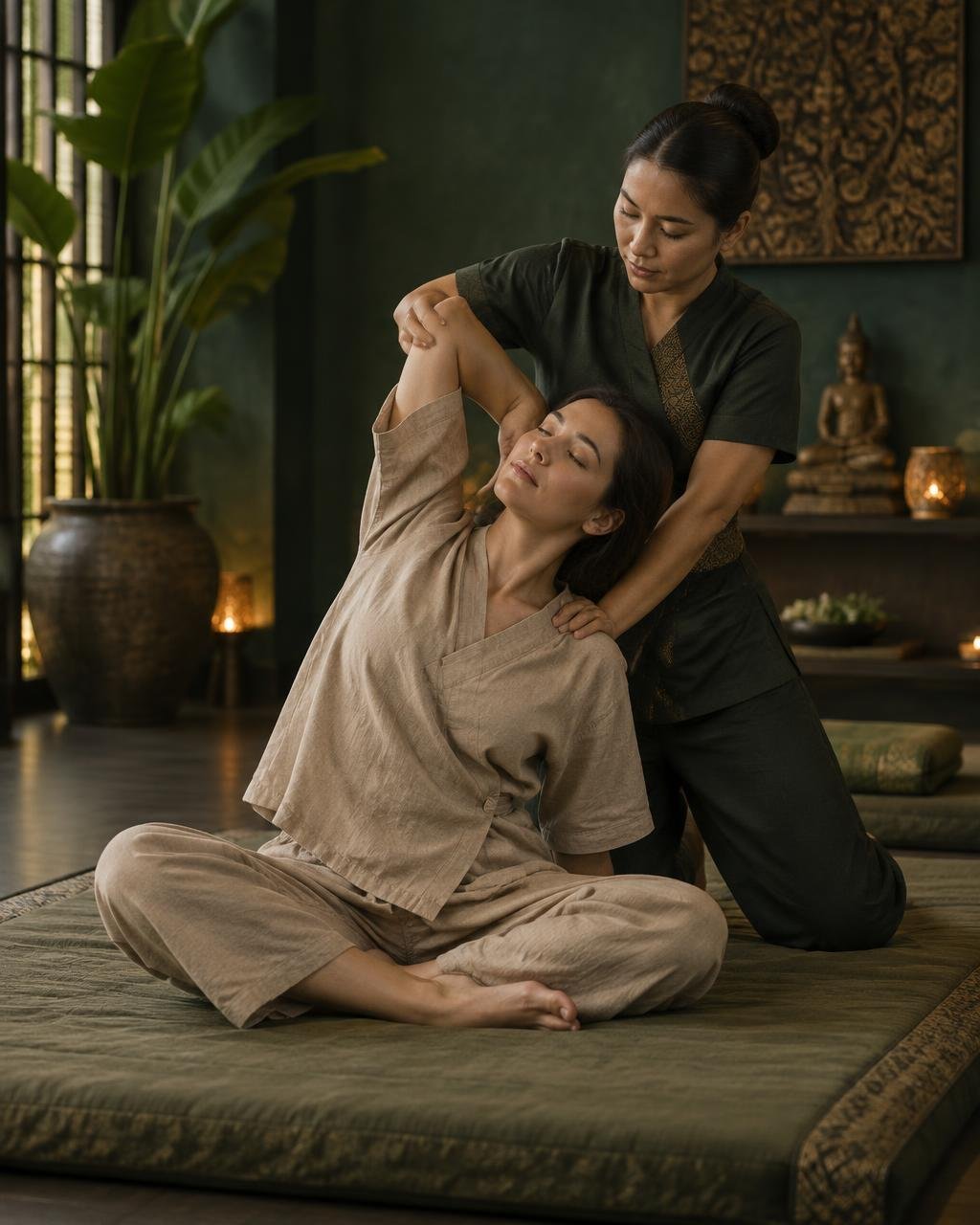 Traditional Thai massage assisted stretching session